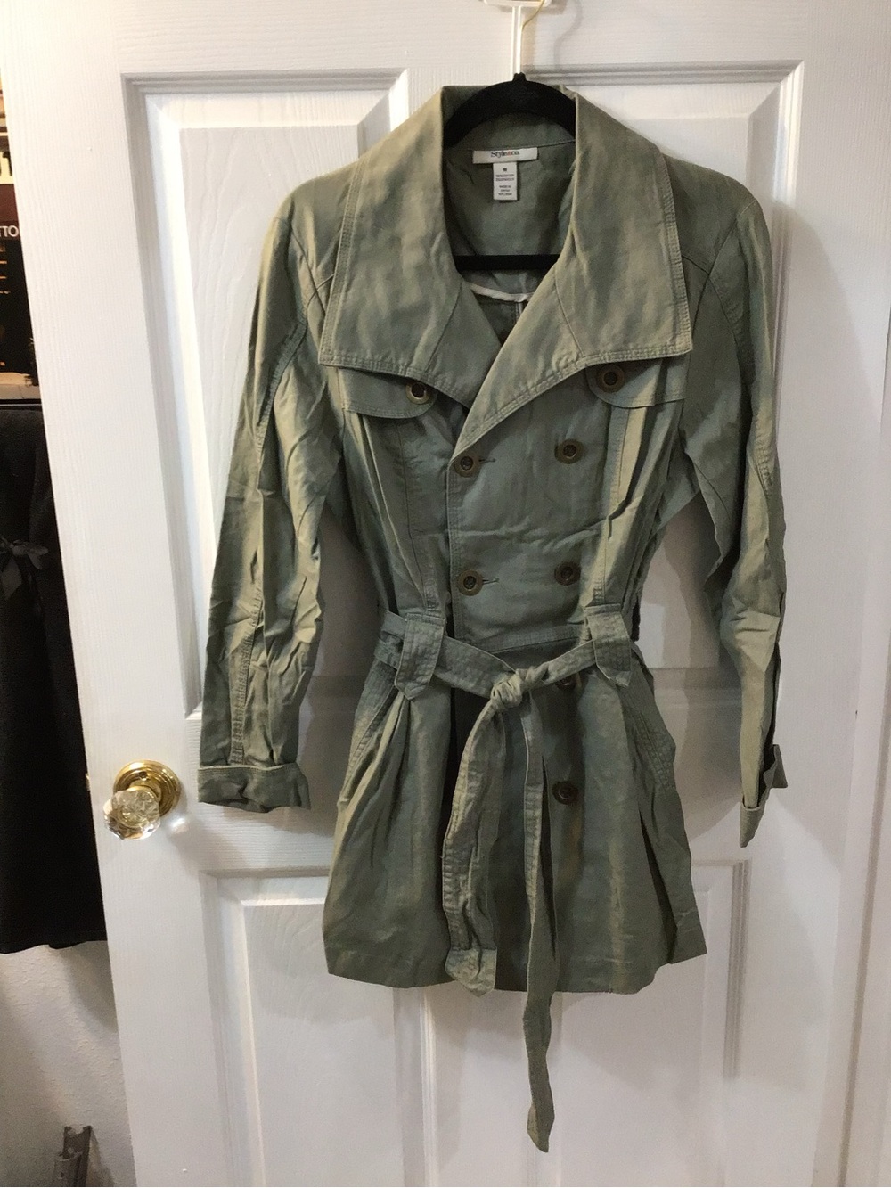 Style & Co. Sage Green Double-Breasted Trench with Waist Tie